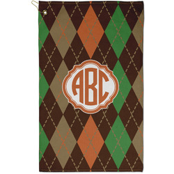 Brown Argyle Golf Towel - Poly-Cotton Blend - Small w/ Monograms