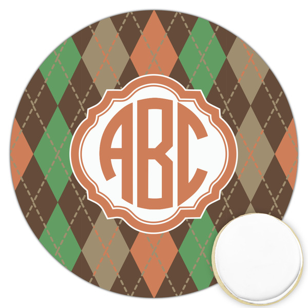 Custom Brown Argyle Printed Cookie Topper - 3.25" (Personalized)