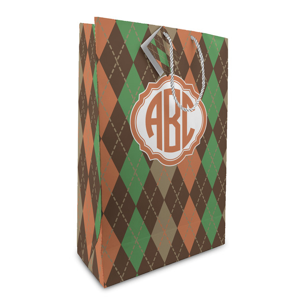 Custom Brown Argyle Large Gift Bag (Personalized)