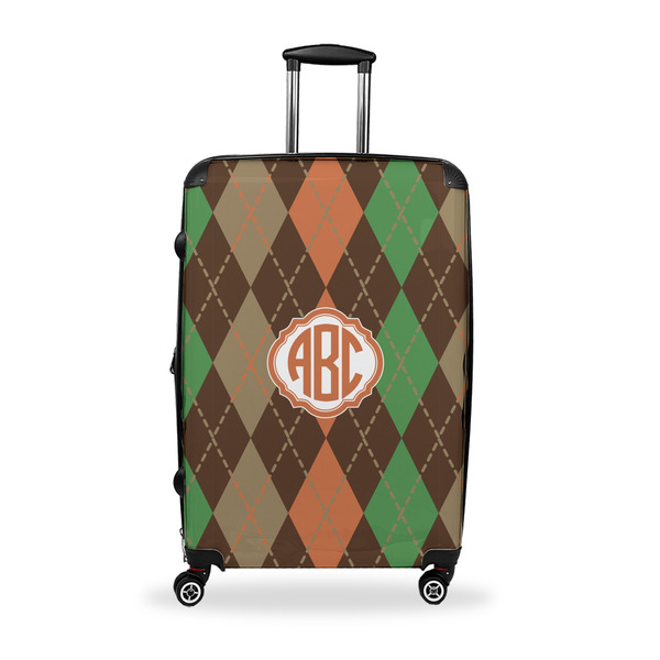 Custom Brown Argyle Suitcase - 28" Large - Checked w/ Monogram