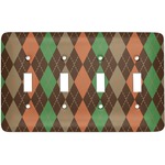 Brown Argyle Light Switch Cover (4 Toggle Plate)