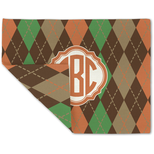 Custom Brown Argyle Double-Sided Linen Placemat - Single w/ Monogram