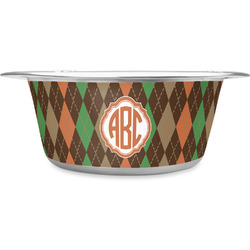 Brown Argyle Stainless Steel Dog Bowl - Medium (Personalized)