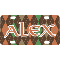 Brown Argyle Mini / Bicycle License Plate (4 Holes) (Personalized)