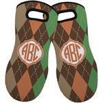 Brown Argyle Neoprene Oven Mitts - Set of 2 w/ Monogram