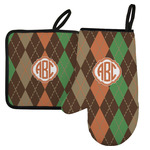 Brown Argyle Left Oven Mitt & Pot Holder Set w/ Monogram