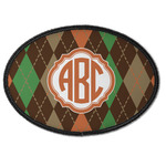 Brown Argyle Iron On Oval Patch w/ Monogram