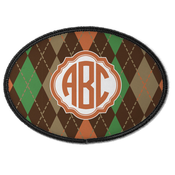 Custom Brown Argyle Iron On Oval Patch w/ Monogram