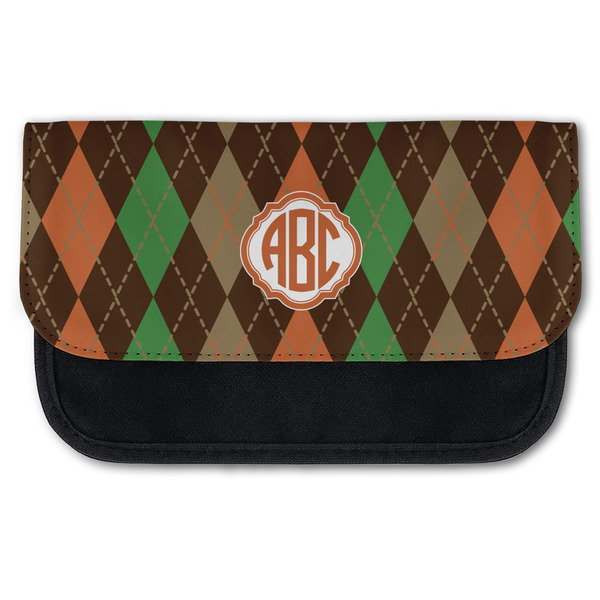 Custom Brown Argyle Canvas Pencil Case w/ Monogram