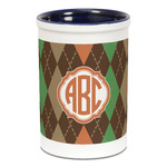 Brown Argyle Ceramic Pencil Holders - Blue