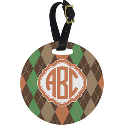 Brown Argyle Plastic Luggage Tag - Round (Personalized)