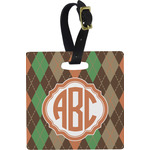 Brown Argyle Plastic Luggage Tag - Square w/ Monogram