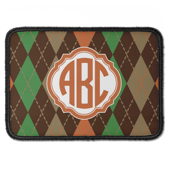 Custom Brown Argyle Iron On Rectangle Patch w/ Monogram