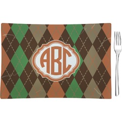 Brown Argyle Rectangular Glass Appetizer / Dessert Plate - Single or Set (Personalized)
