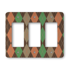 Brown Argyle Rocker Style Light Switch Cover - Three Switch