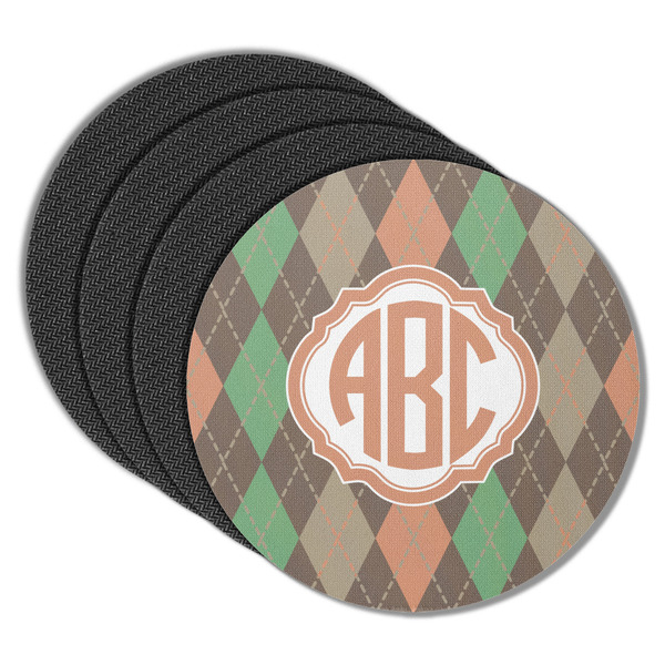 Custom Brown Argyle Round Rubber Backed Coasters - Set of 4 (Personalized)