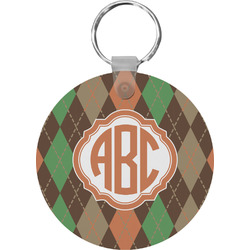 Brown Argyle Round Plastic Keychain (Personalized)