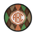 Brown Argyle Iron On Round Patch w/ Monogram