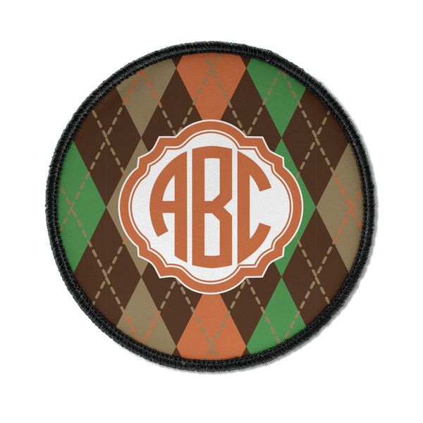 Custom Brown Argyle Iron On Round Patch w/ Monogram