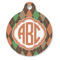 Brown Argyle Round Pet ID Tag - Large (Personalized)