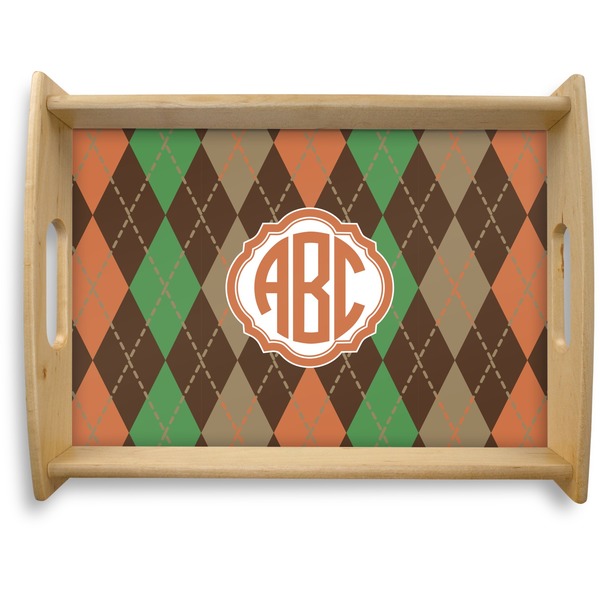 Custom Brown Argyle Natural Wooden Tray - Large (Personalized)