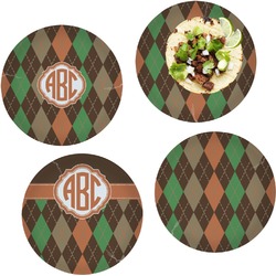 Brown Argyle Set of 4 Glass Lunch / Dinner Plate 10" (Personalized)