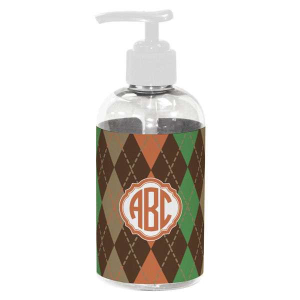 Custom Brown Argyle Plastic Soap / Lotion Dispenser (8 oz - Small - White) (Personalized)