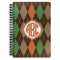 Brown Argyle Spiral Notebook - 7x10 w/ Monogram