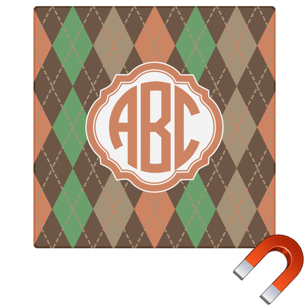 Custom Brown Argyle Square Car Magnet - 6" (Personalized)