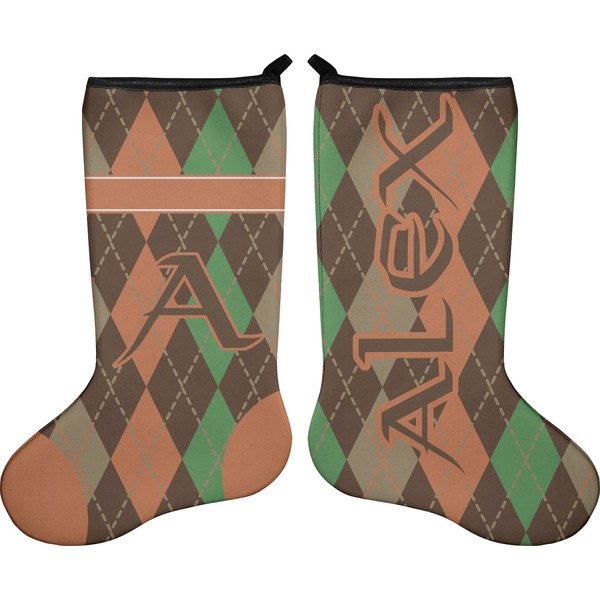 Custom Brown Argyle Holiday Stocking - Double-Sided - Neoprene (Personalized)