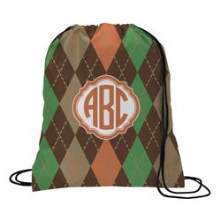 Brown Argyle Drawstring Backpack - Medium (Personalized)