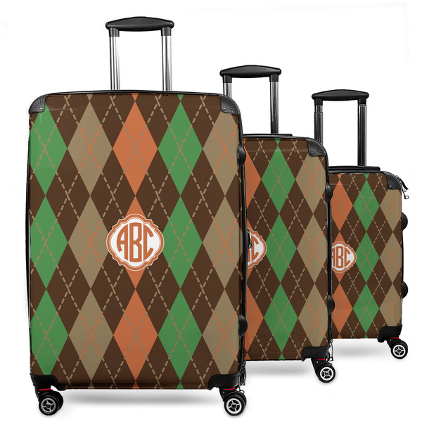 Custom Brown Argyle 3 Piece Luggage Set - 20" Carry On, 24" Medium Checked, 28" Large Checked (Personalized)