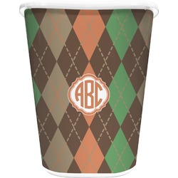 Brown Argyle Waste Basket - Double Sided (White) (Personalized)