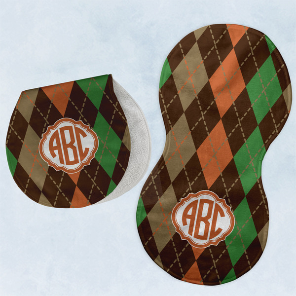 Custom Brown Argyle Burp Pads - Velour - Set of 2 w/ Monogram