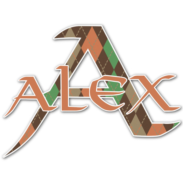 Custom Brown Argyle Name & Initial Decal - Up to 12"x12" (Personalized)