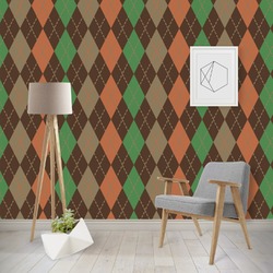 Brown Argyle Wallpaper & Surface Covering (Water Activated - Removable)