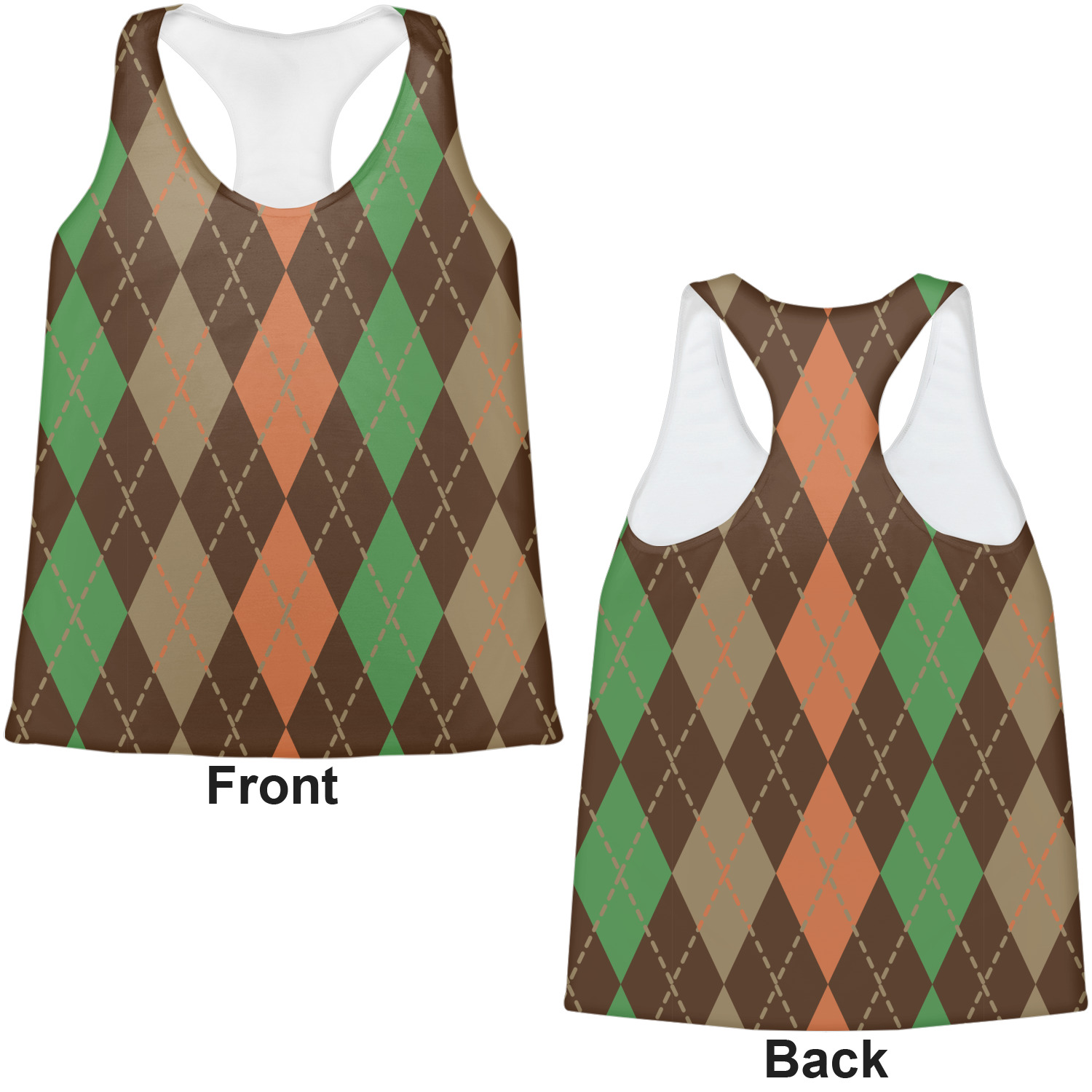 Brown Argyle Womens Racerback Tank Top - 2X Large (Personalized ...