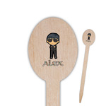 Brown Argyle Oval Wooden Food Picks - Single Sided (Personalized)