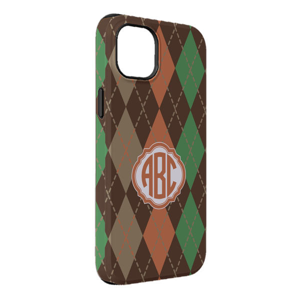 Custom Brown Argyle iPhone Case - Rubber Lined - iPhone 14 Plus (Personalized)