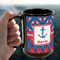 Buoy & Argyle Print 15oz. Black Mug - LIFESTYLE