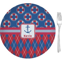 Buoy & Argyle Print 8" Glass Appetizer / Dessert Plates - Single or Set (Personalized)