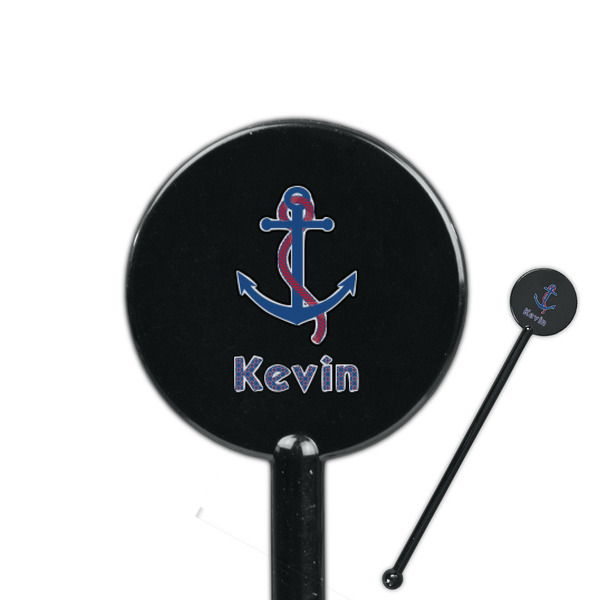 Custom Buoy & Argyle Print 5.5" Round Plastic Stir Sticks - Black - Double Sided (Personalized)