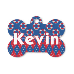 Buoy & Argyle Print Bone Shaped Dog ID Tag - Small (Personalized)