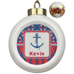 Buoy & Argyle Print Ceramic Ball Ornaments - Poinsettia Garland (Personalized)