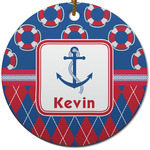 Buoy & Argyle Print Round Ceramic Ornament w/ Name or Text