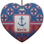 Buoy & Argyle Print Heart Ceramic Ornament w/ Name or Text