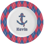 Buoy & Argyle Print Ceramic Dinner Plates (Set of 4) (Personalized)