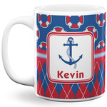 Buoy & Argyle Print 11 Oz Coffee Mug - White (Personalized)