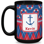 Buoy & Argyle Print 15 Oz Coffee Mug - Black (Personalized)