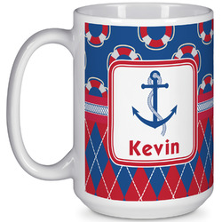 Buoy & Argyle Print 15 Oz Coffee Mug - White (Personalized)